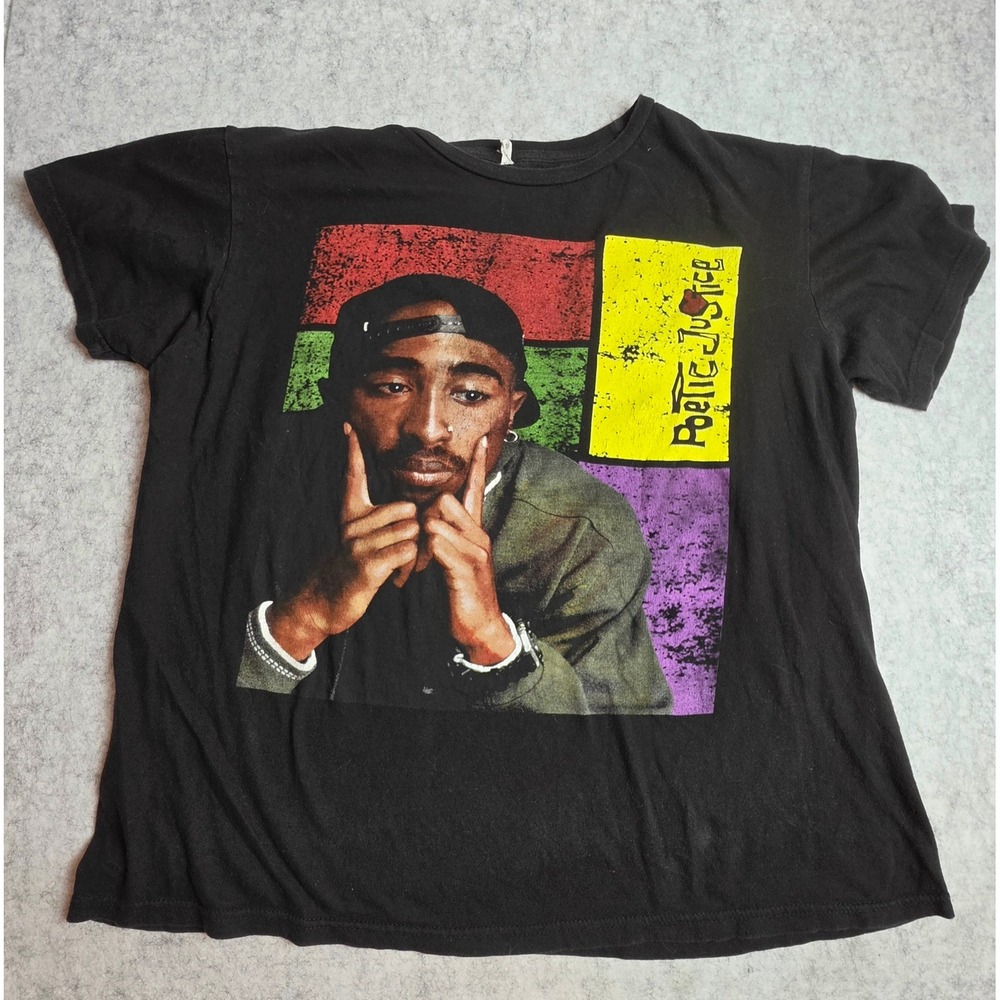 Tupac Shakur Poetic Justice Graphic T-Shirt Black Size Large 2Pac Hybrid Apparel